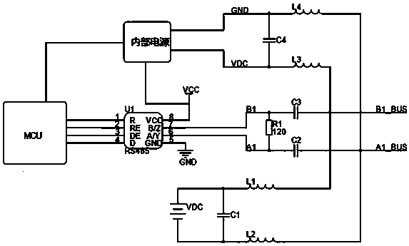 Direct-current power line communication device based on RS-485