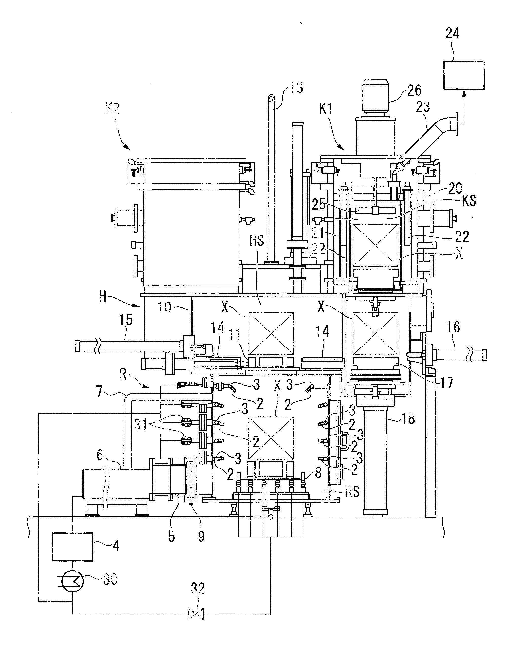 Cooling device and multi-chamber heat treatment device