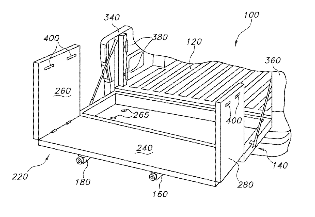 Vehicle cargo area extender work surface