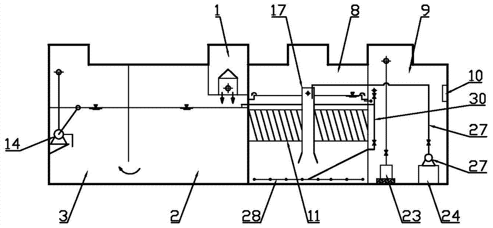 Underground integrated domestic sewage treatment device and method thereof