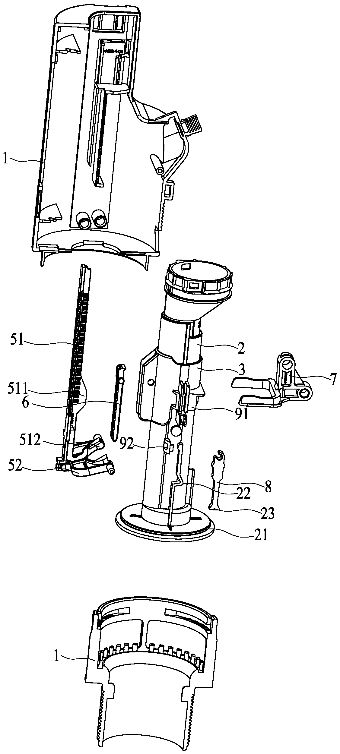 A drain valve inner core tube clamping device