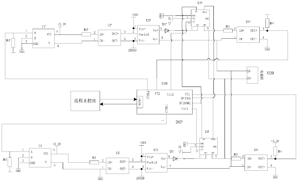 A dual redundant hot backup actuator electromagnetic lock opening and closing monitoring circuit