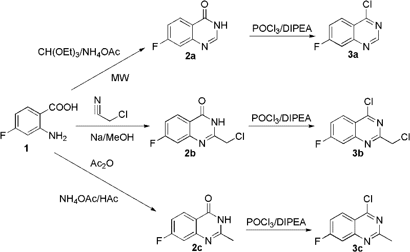 2-substituent-7-fluorine-4-aromatic mixed base quinazoline derivant and preparation method and use thereof