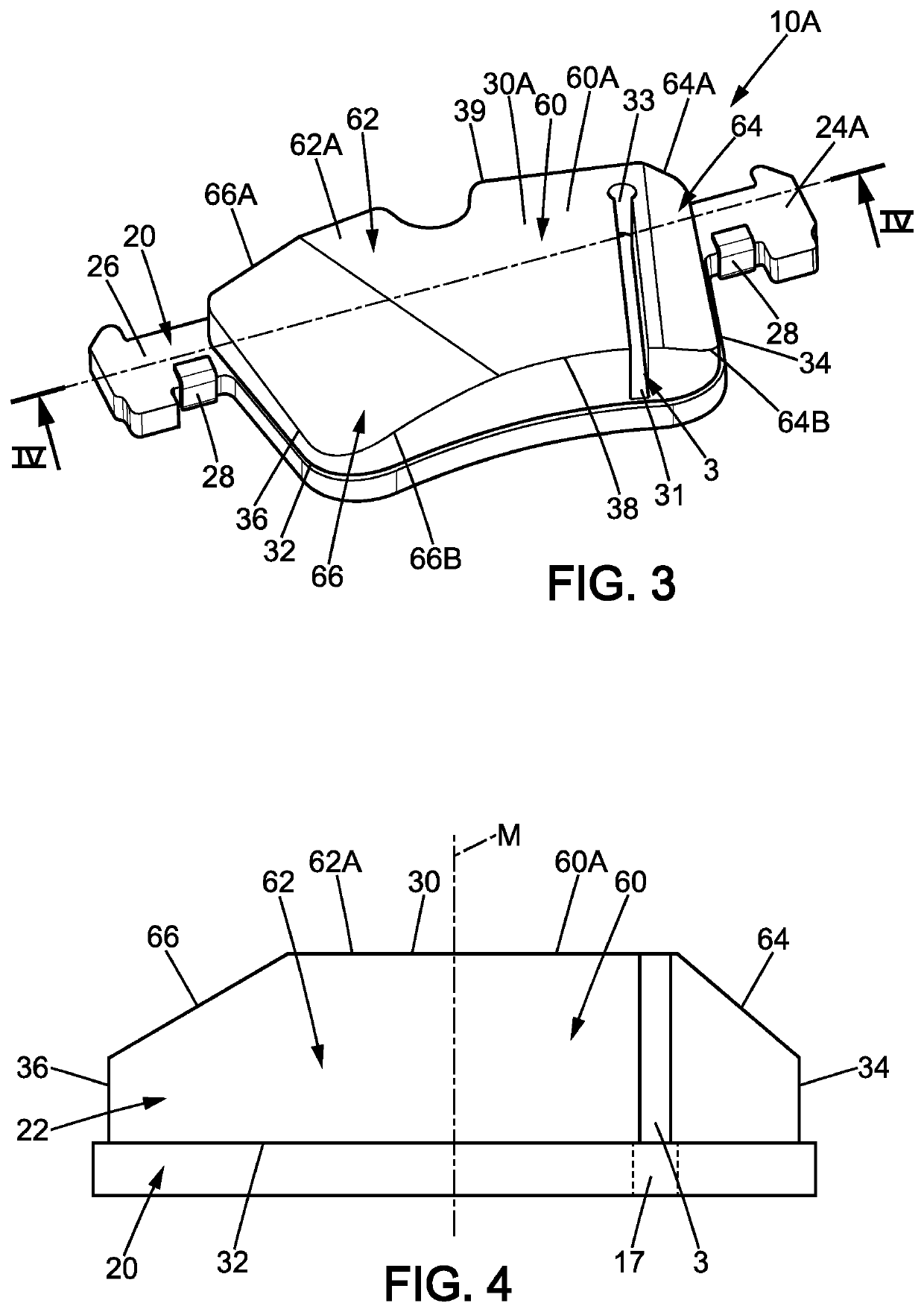 Brake pad for a disk brake assembly, comprising a suction groove in a front region and a chamfered front region