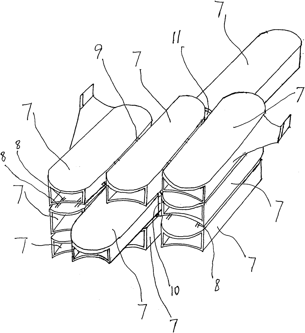 Large airship composed of multiple airships and airship ring rotationally flying around earth