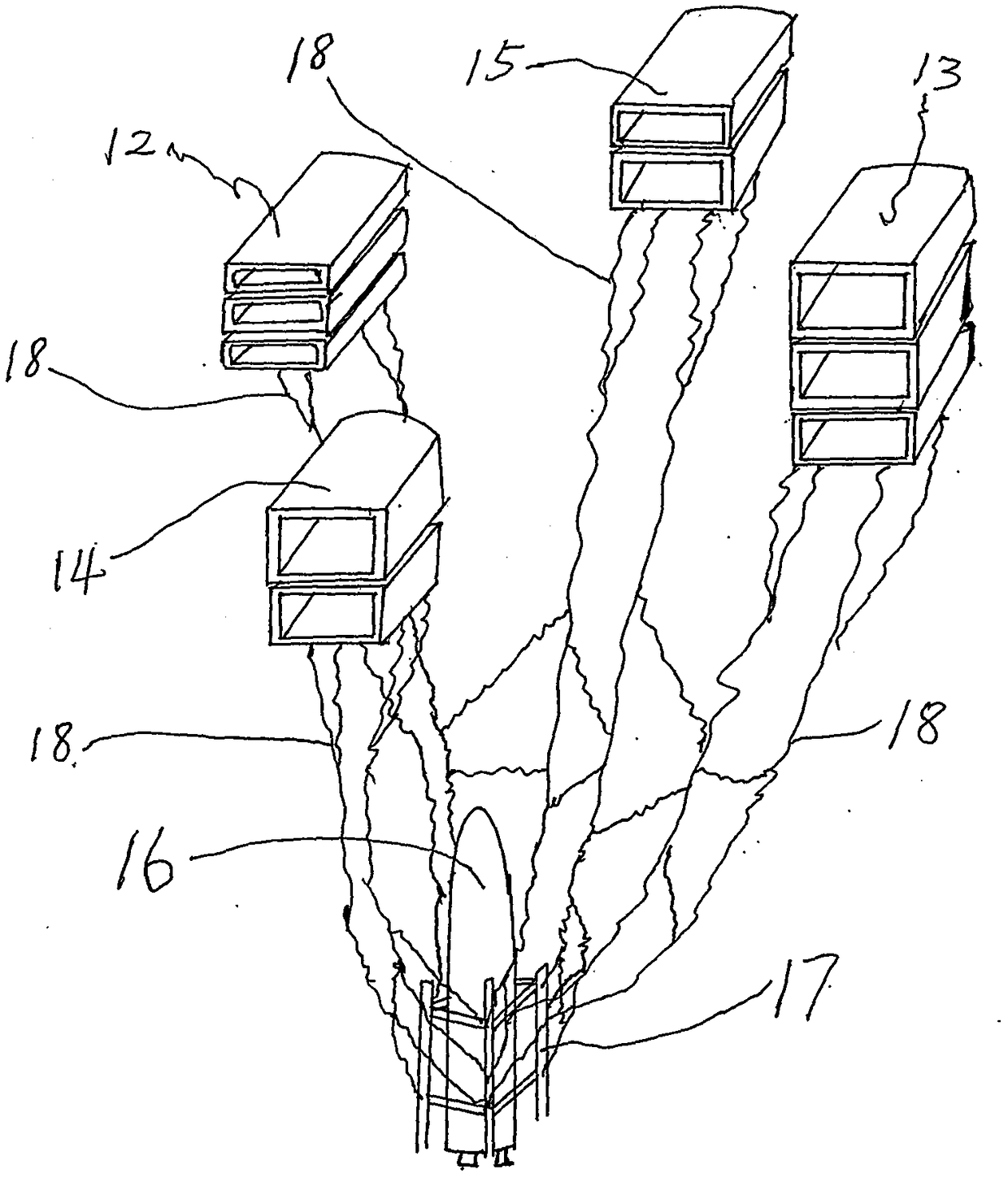 Large airship composed of multiple airships and airship ring rotationally flying around earth