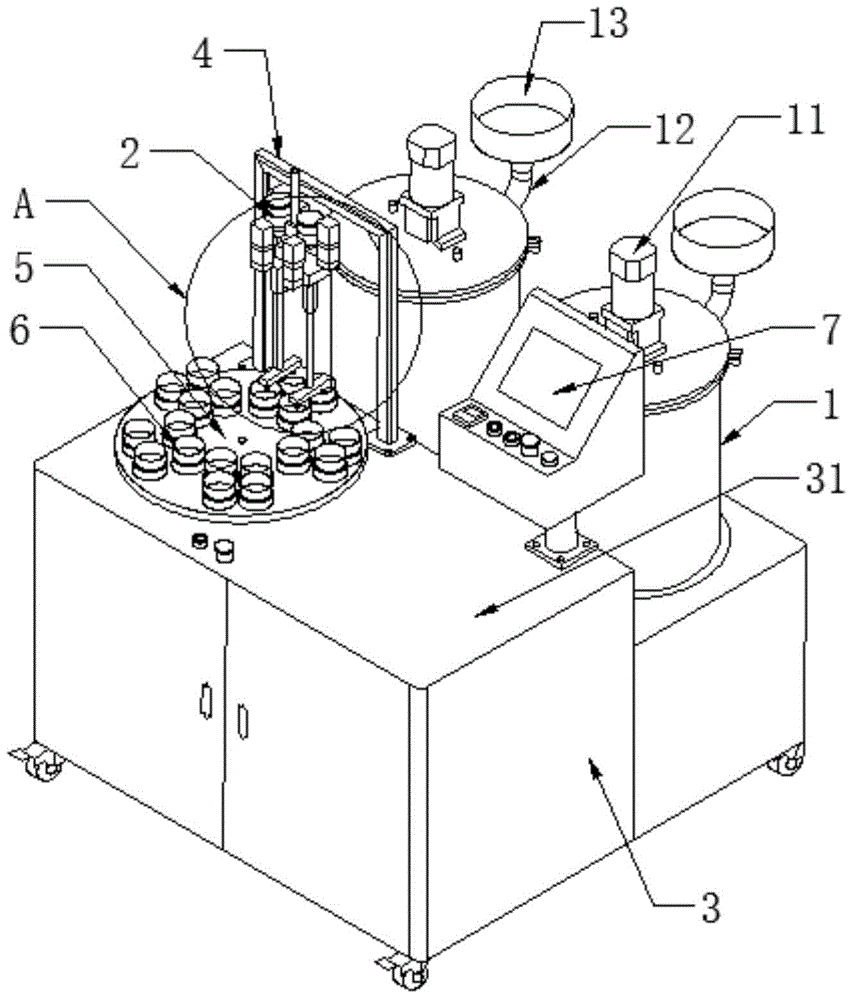 Automatic turnplate type glue preparation and injection machine