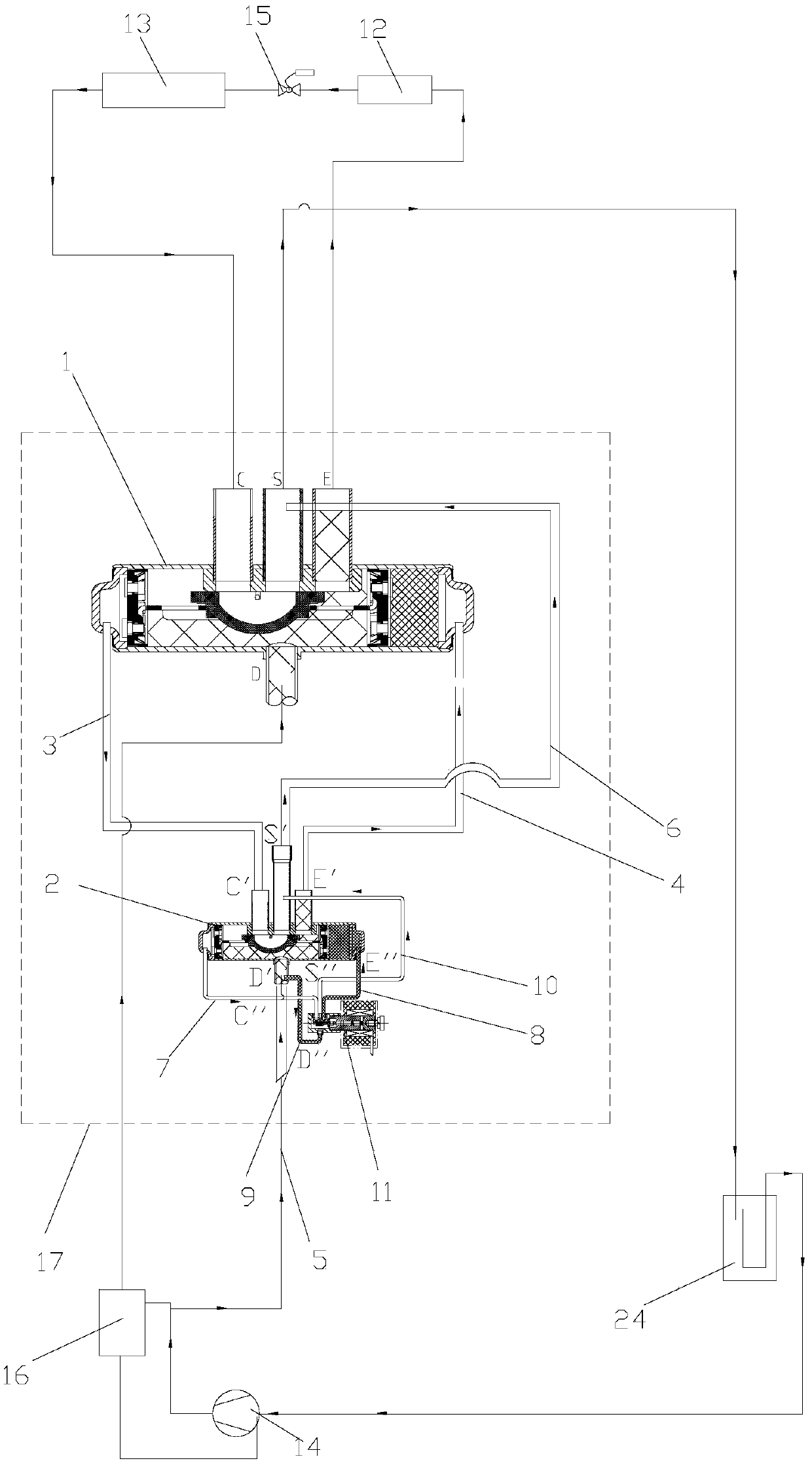 Four-way valve and air conditioning system