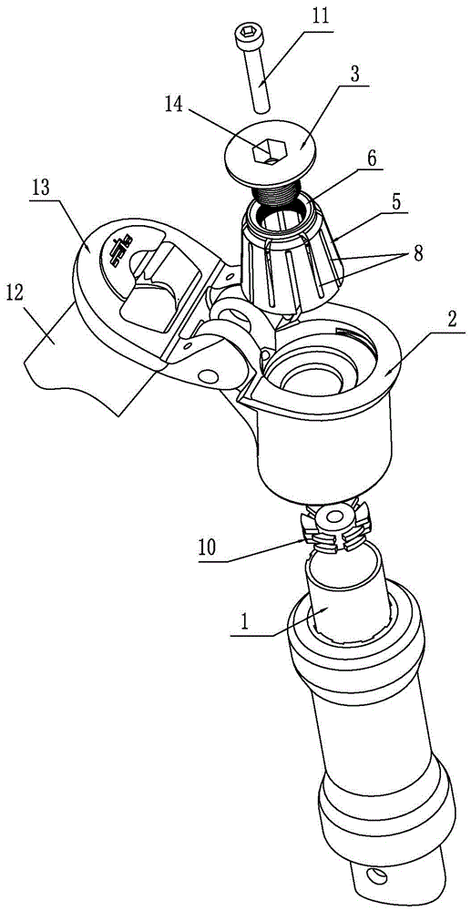 A fixed connection device for a folding bicycle standpipe and a joint