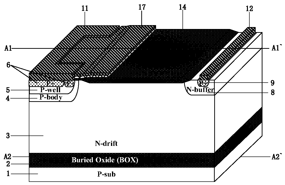 Transverse insulated gate bipolar transistor with low turn-on overshoot current