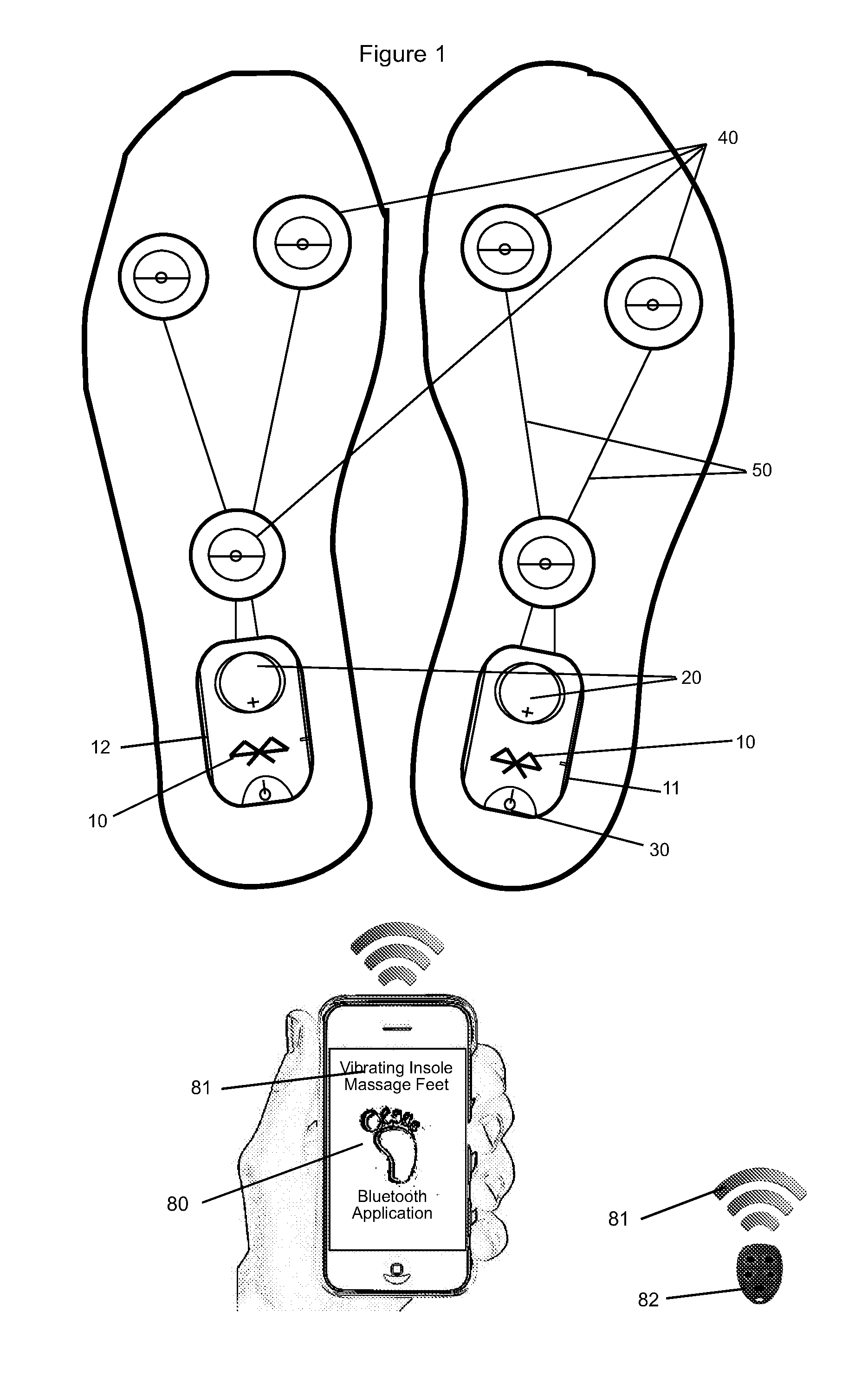 Vibrating insole with Bluetooth wireless, rechargeable battery, and vibrate motors integrated