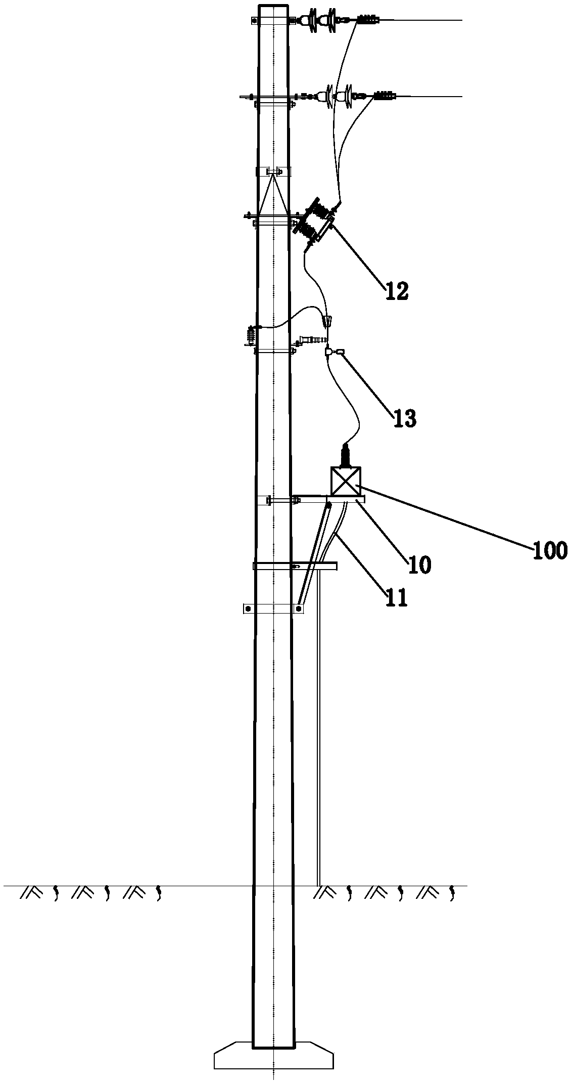 Rapid power supply connection device for 10KV overhead power distribution line