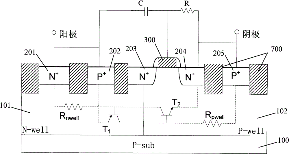 Gate driving thyristor circuit and electrostatic protection circuit