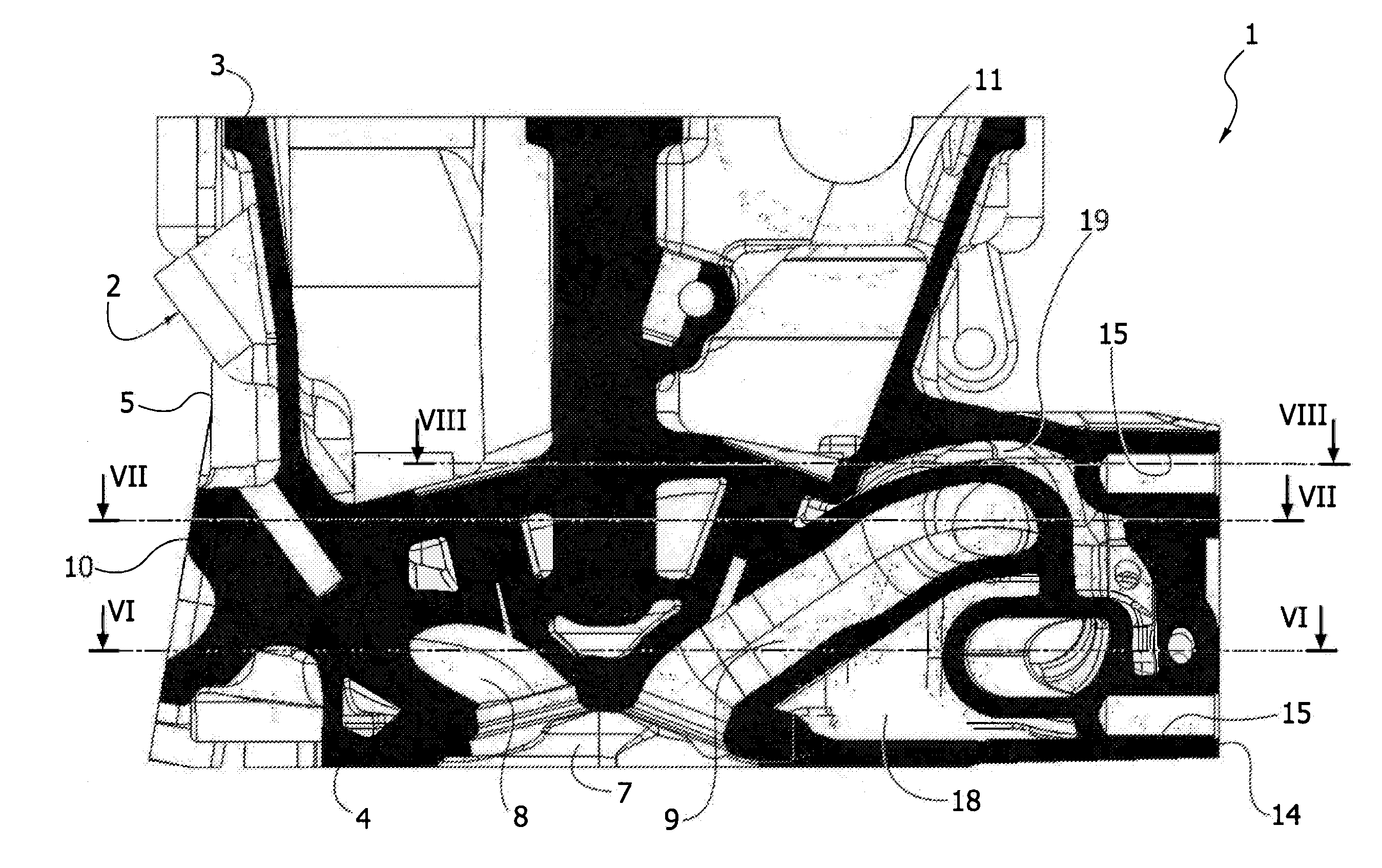 Cylinder Head for an Internal Combustion Engine, with Integrated Exhaust Manifold and Subgroups of Exhaust Conduits Merging into Manifold Portions which are Superimposed and Spaced Apart From Each Other