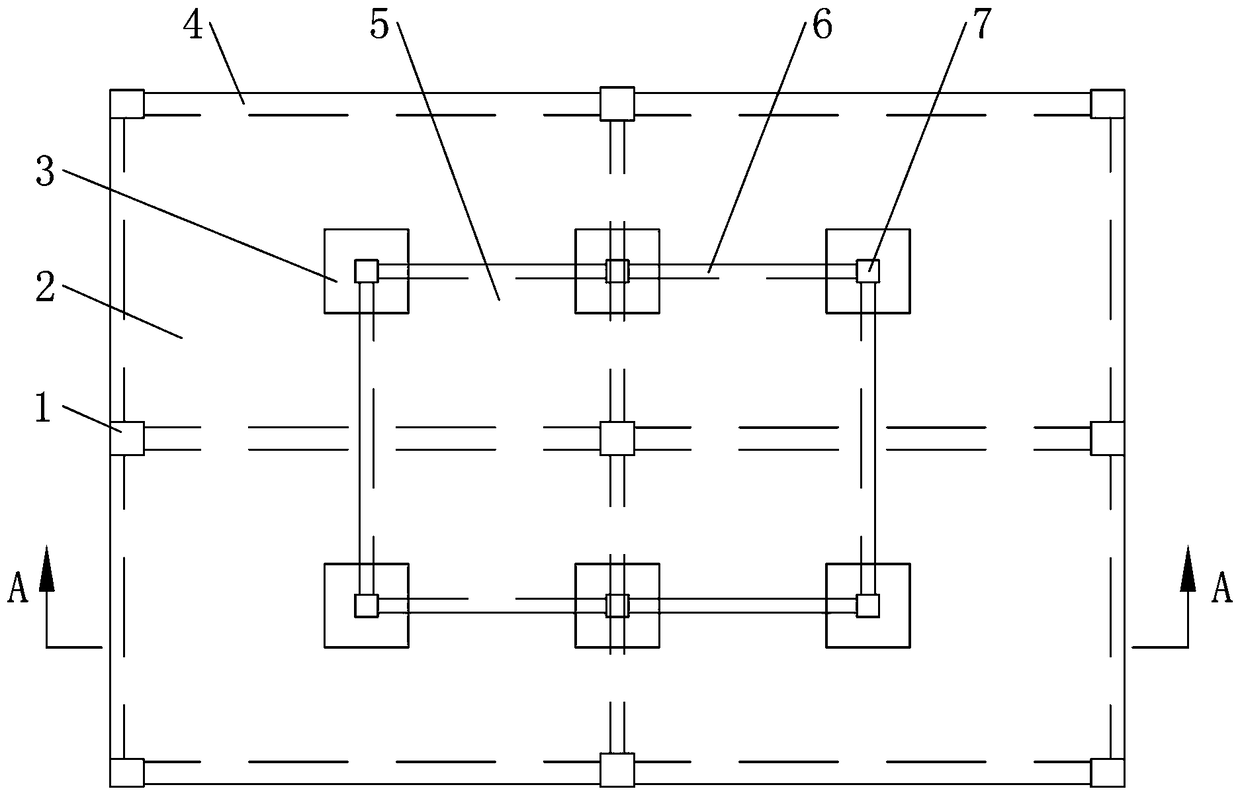 Thick plate transfer structure for composite building with model house on roof.