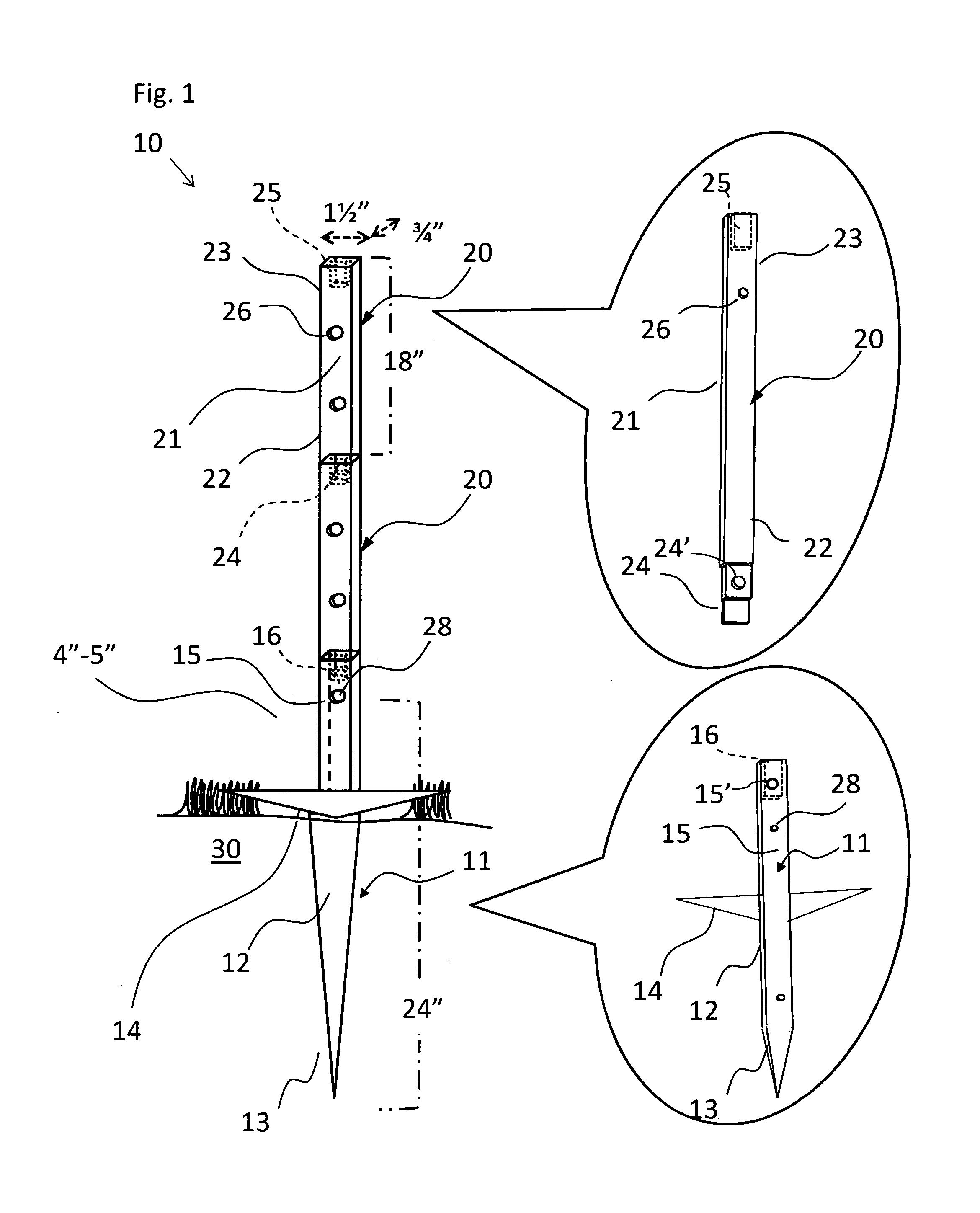 Adjustable stake assembly and method of use