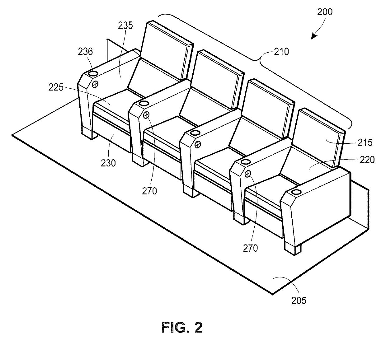 Powered chairs for public venues, assemblies for use in powered chairs, and components for use in assemblies for use in powered chairs