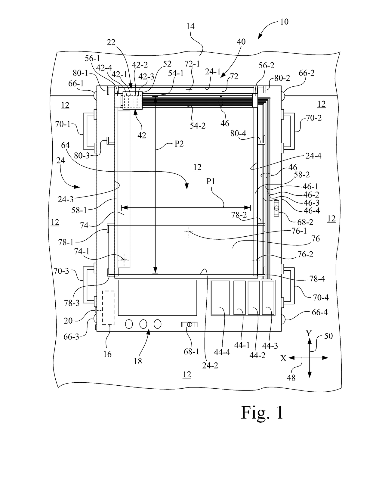 Portable printer for printing on a stationary media