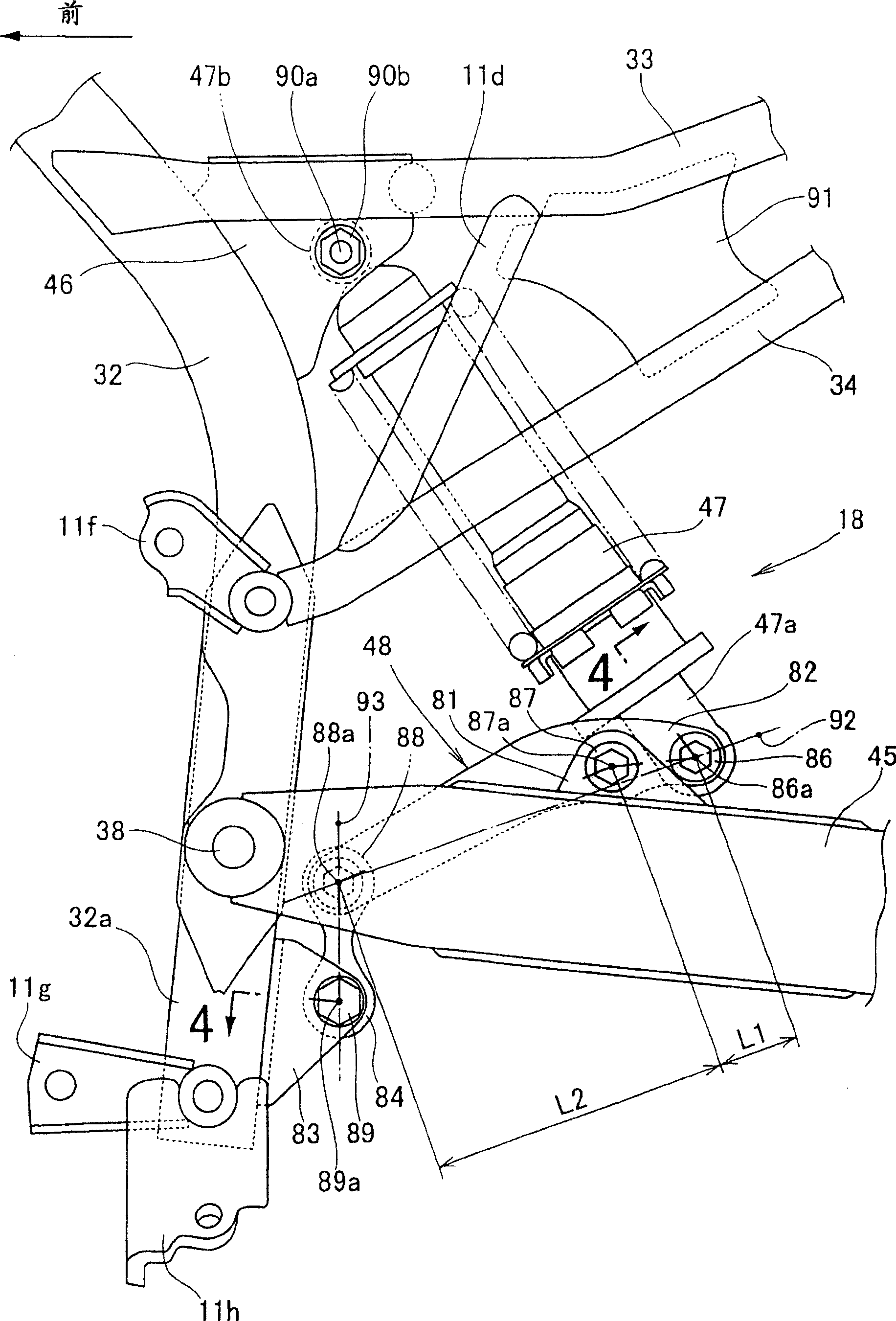 A rear wheel suspension device of motor two-wheel vehicles