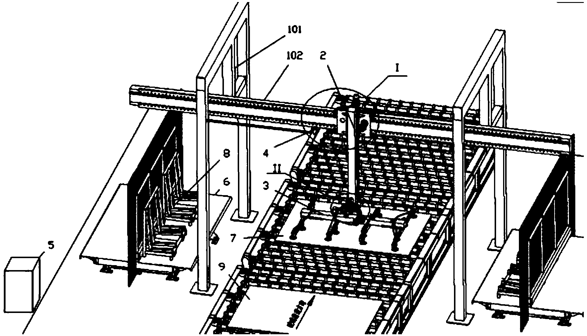 Multi-axis bridge frame type glass online stacking machine about stacking manipulator