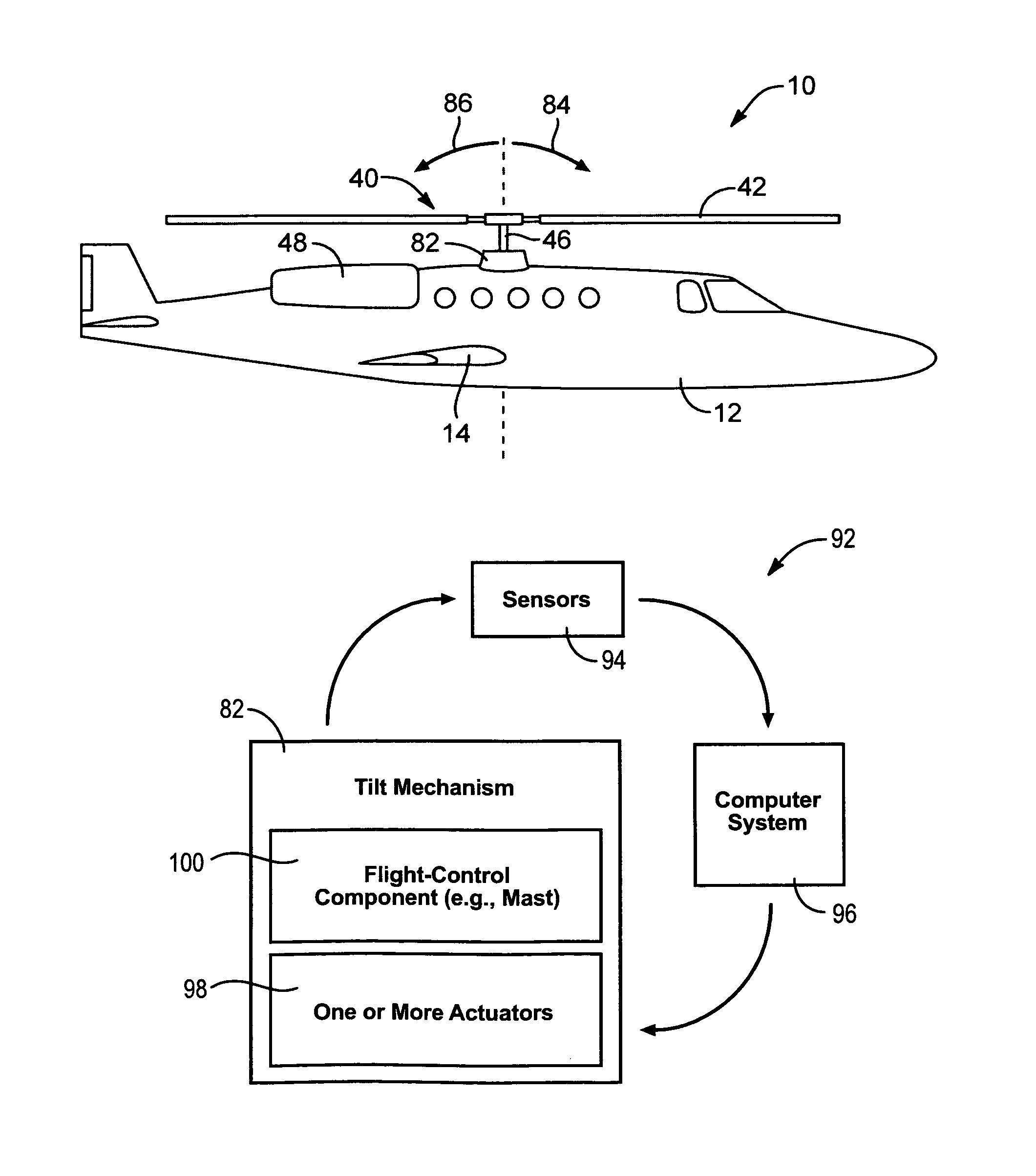 Rotor-mast-tilting apparatus and method for optimized crossing of natural frequencies