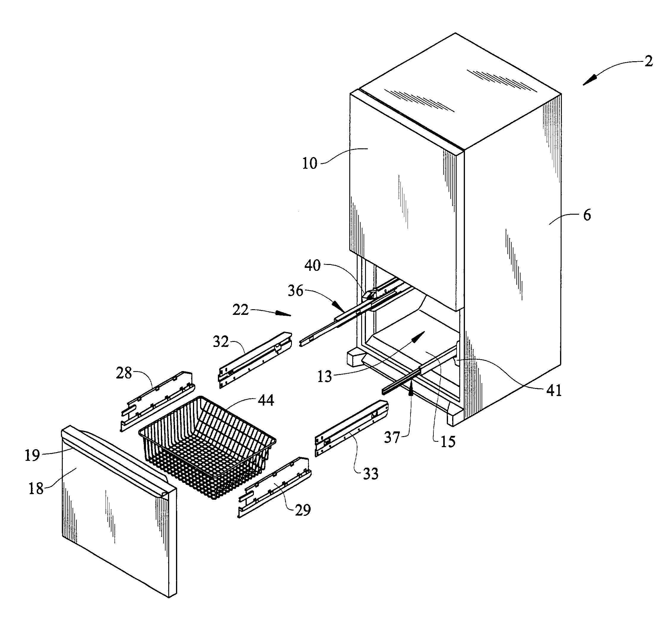 Freezer drawer support assembly