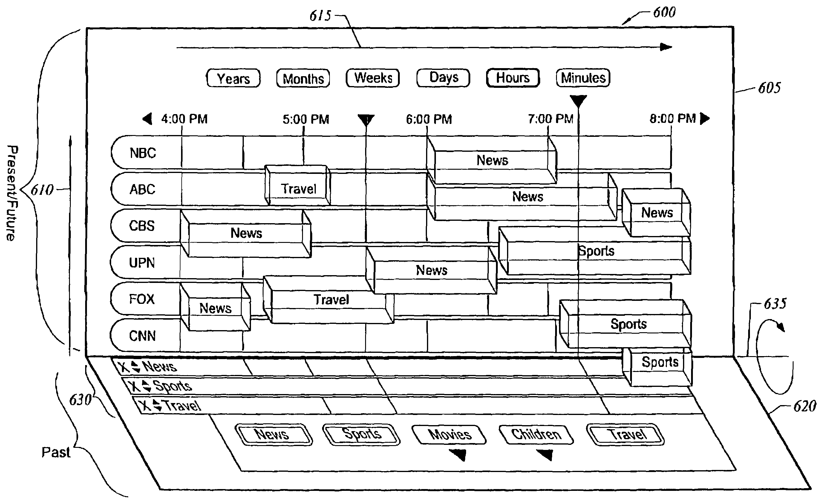 Apparatus and method for 3D electronic program guide navigation