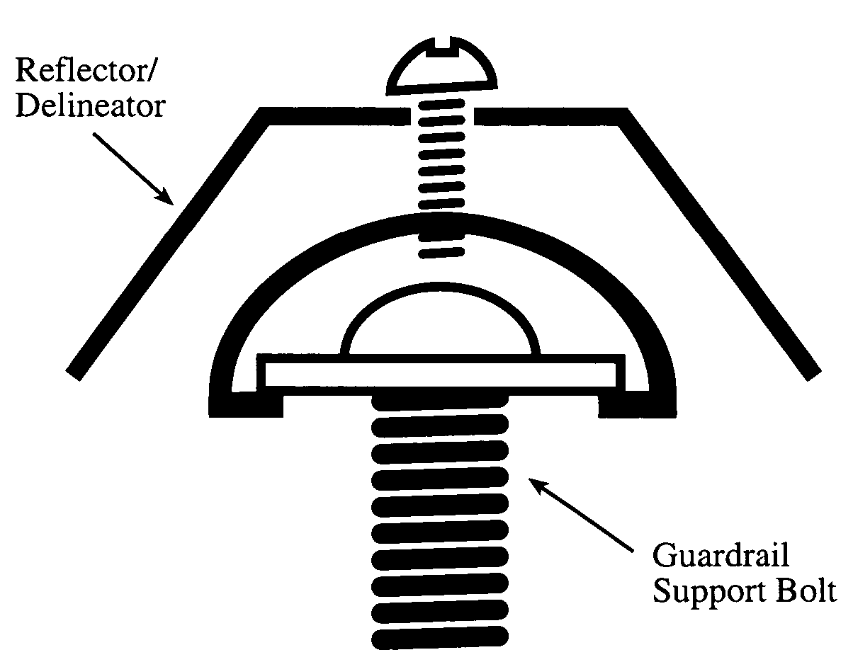 Guardrail reflector/delineator and mounting device therefor