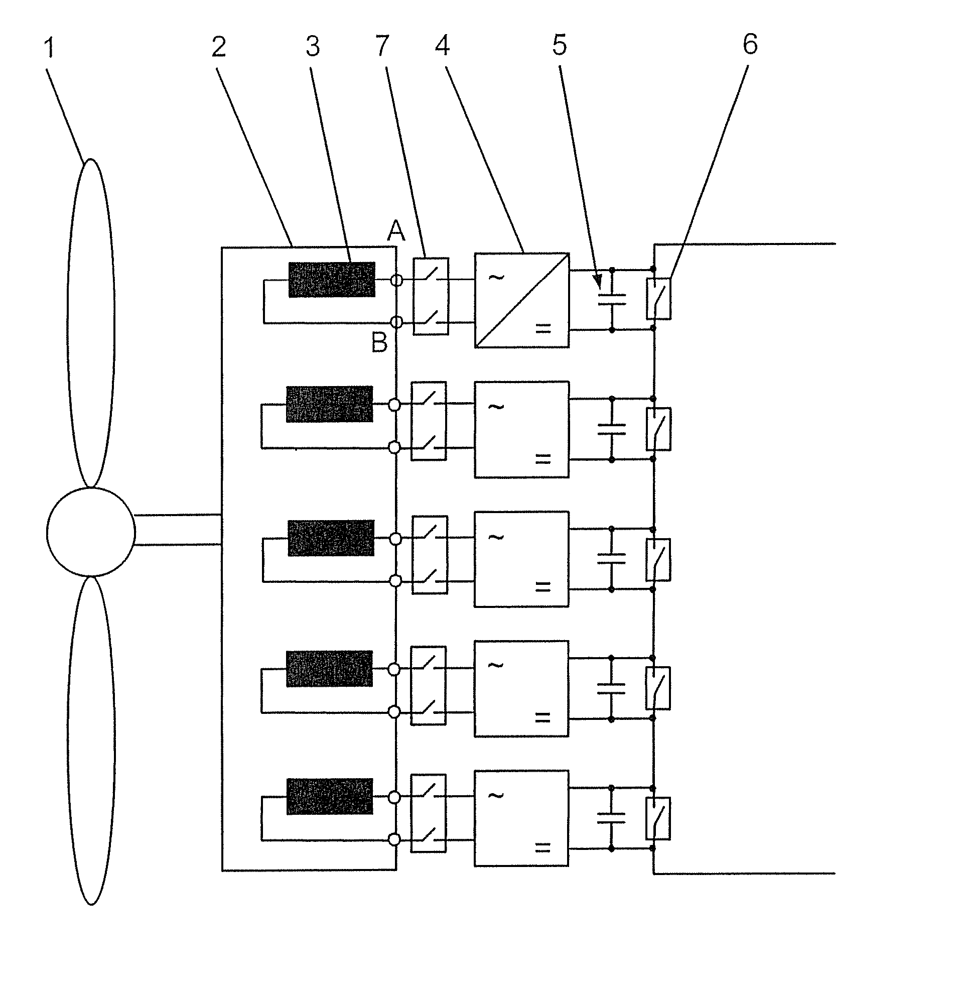 Energy system for producing DC voltage using rectifiers and energy storage circuits