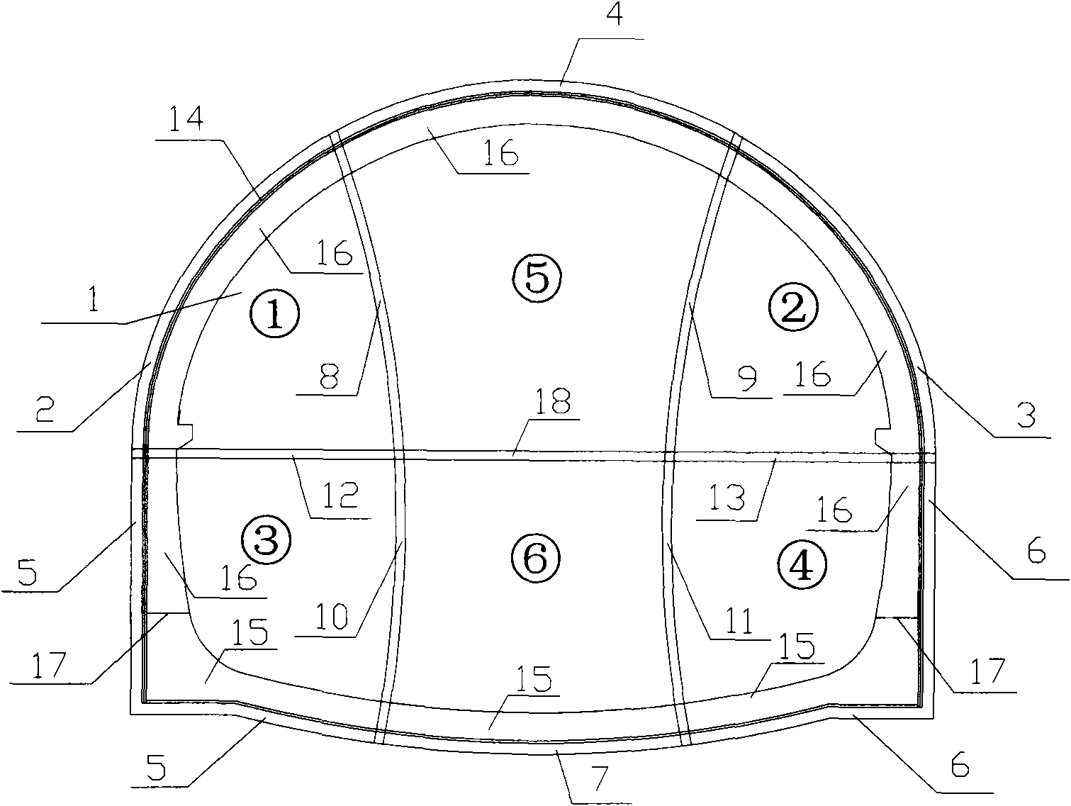 Construction method of six-zone digging of super cross section tunnel