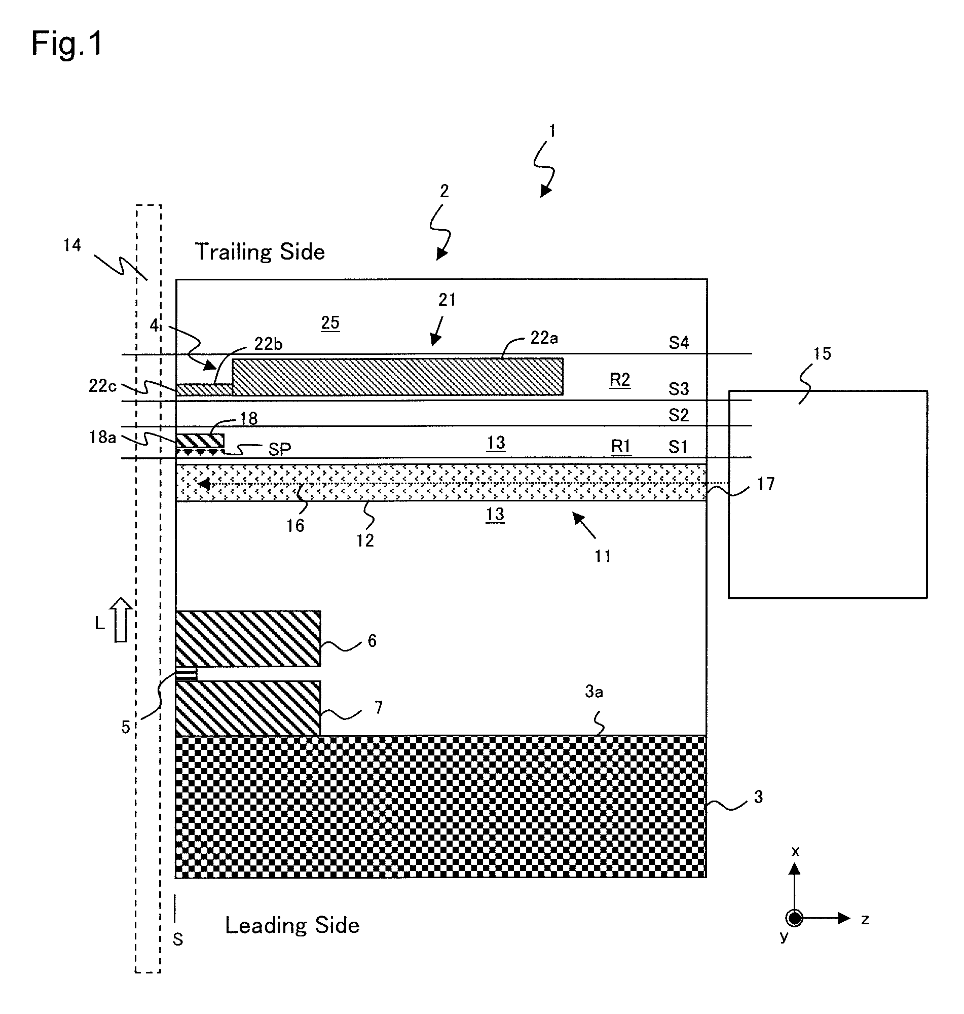 Thermally assisted magnetic recording head with magnetic circuit parallel to substrate