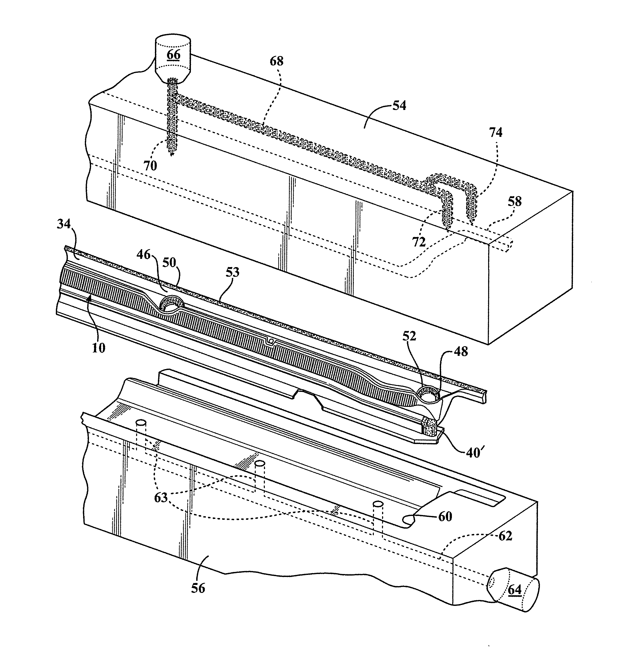 Method for injection molding end muckets to a previously molded vehicle panel and prior to installation of a separately extruded and elongated compression seal