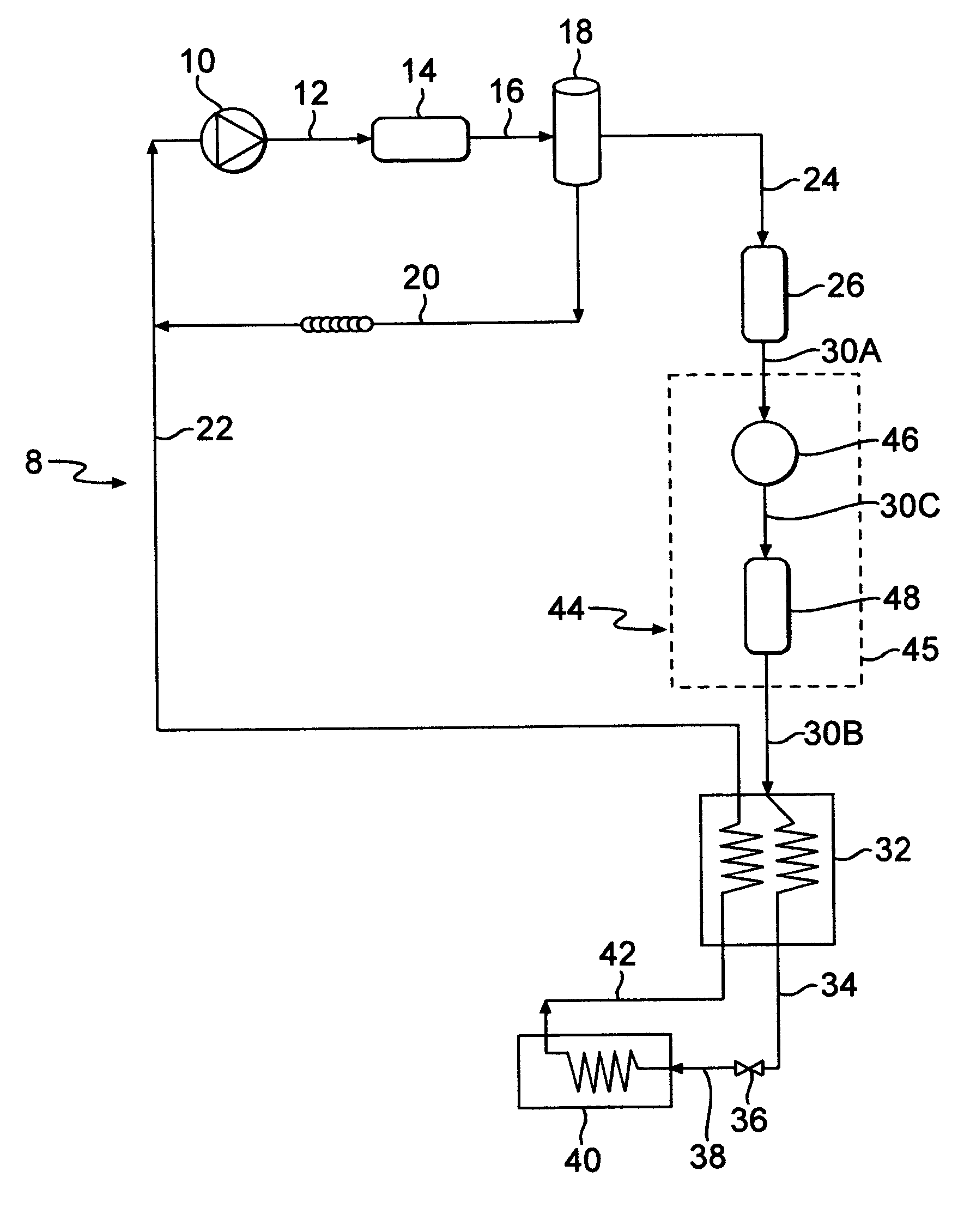 Closed cycle refrigeration system and mixed component refrigerant