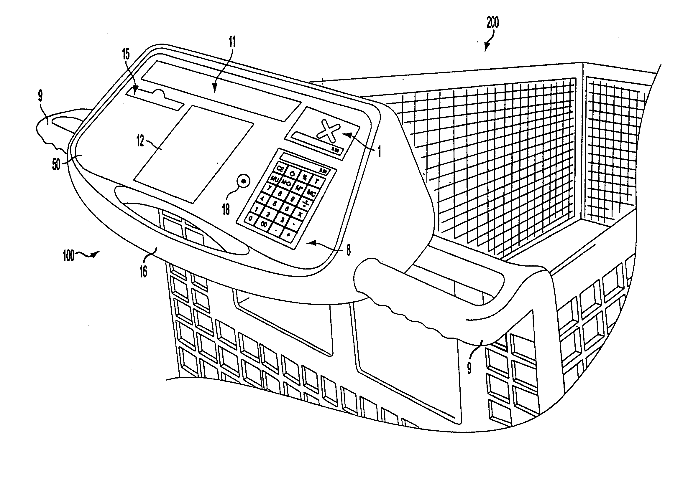 Shopping cart handle in with built-in console for the input and display of consumer product information