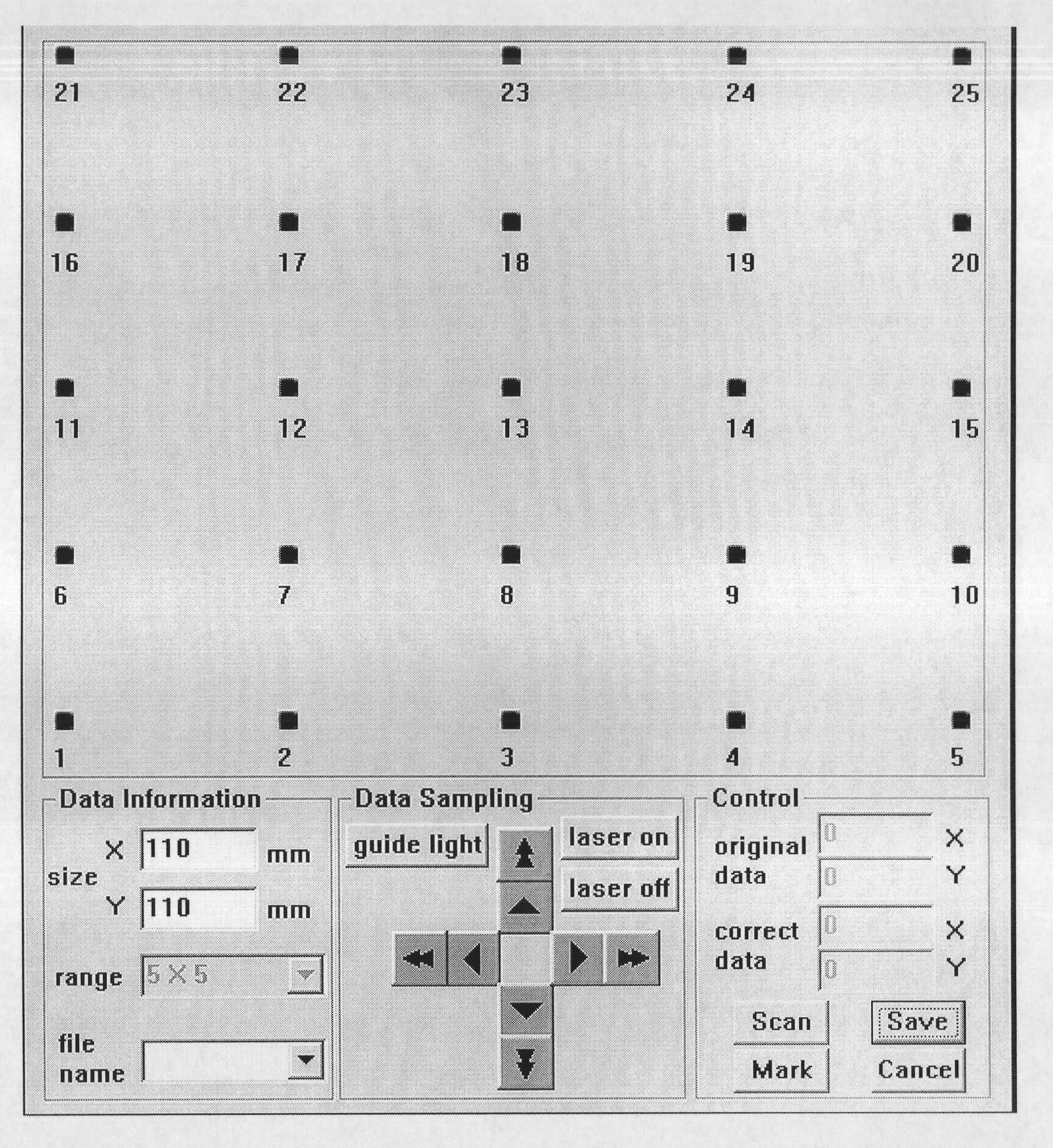 Generation method of image distortion correction data in two-dimensional galvanometer scanner