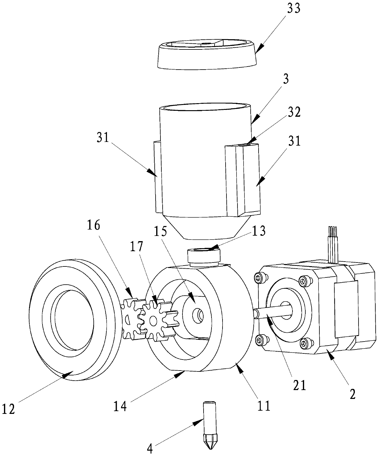 Extrusion device for 3D printing of chocolate