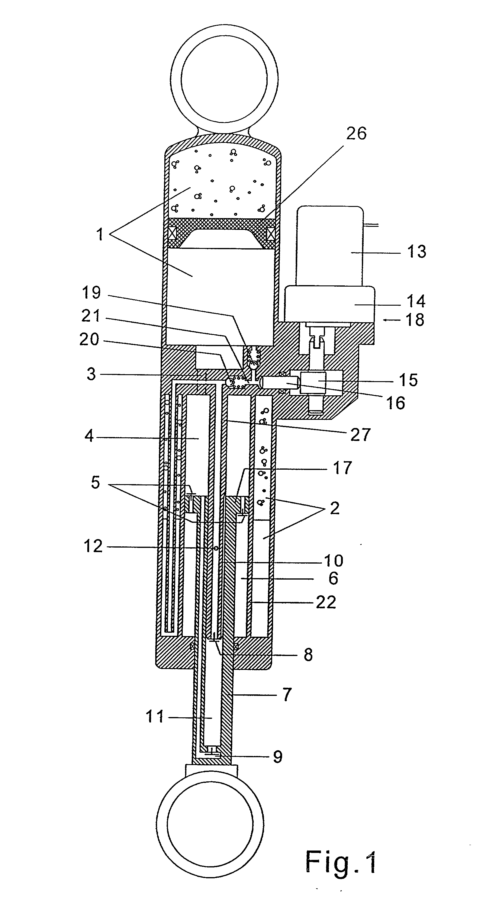 Self-pumping hydropneumatic spring strut with internal leveling