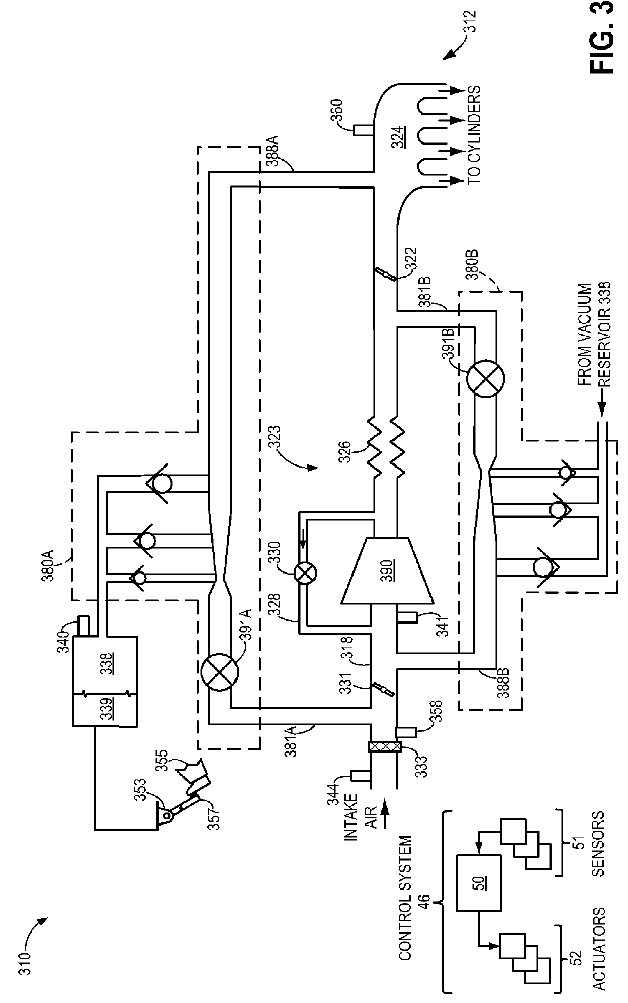 Aspirator motive flow control for vacuum generation and compressor bypass