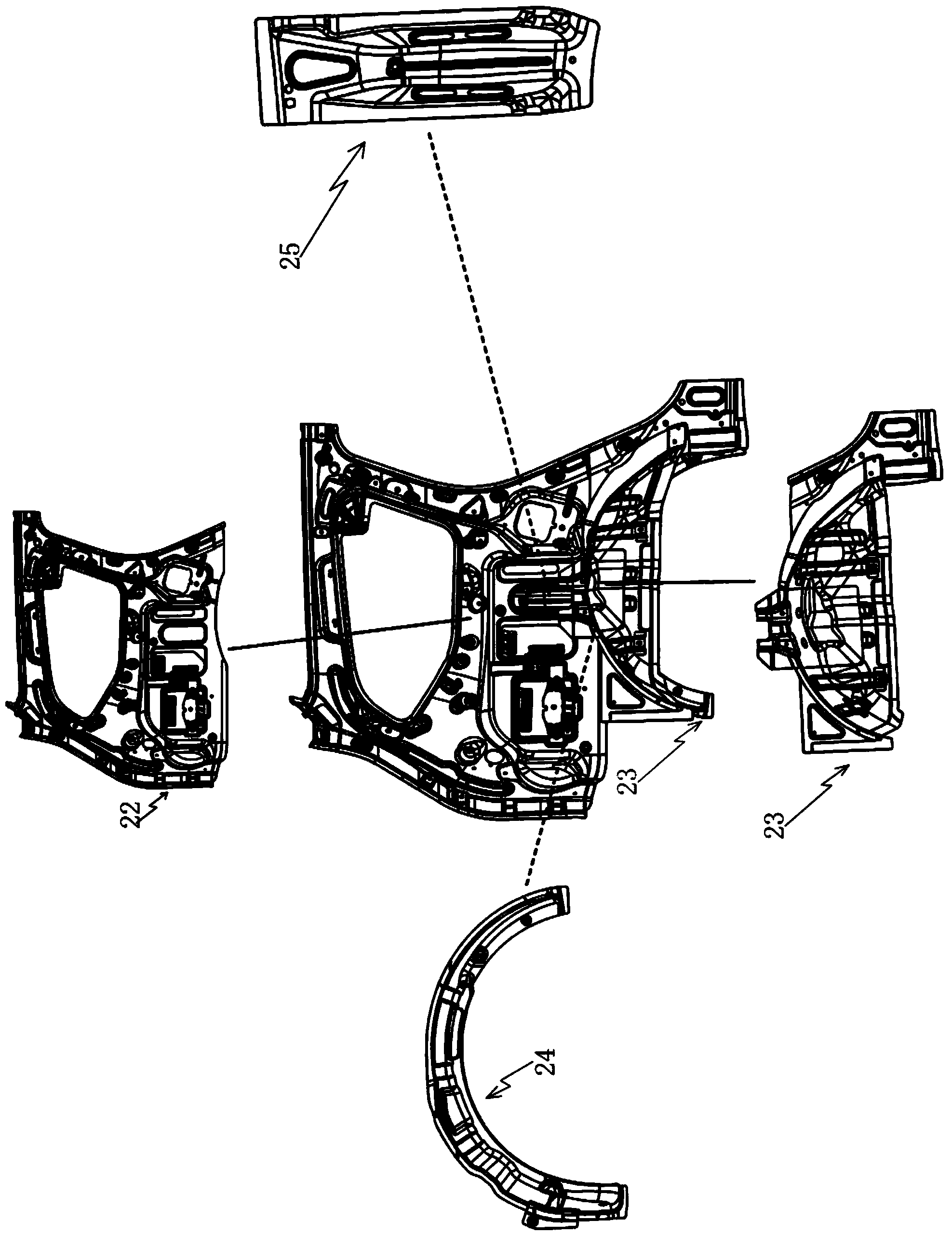 Rear side outer plate welding assembly