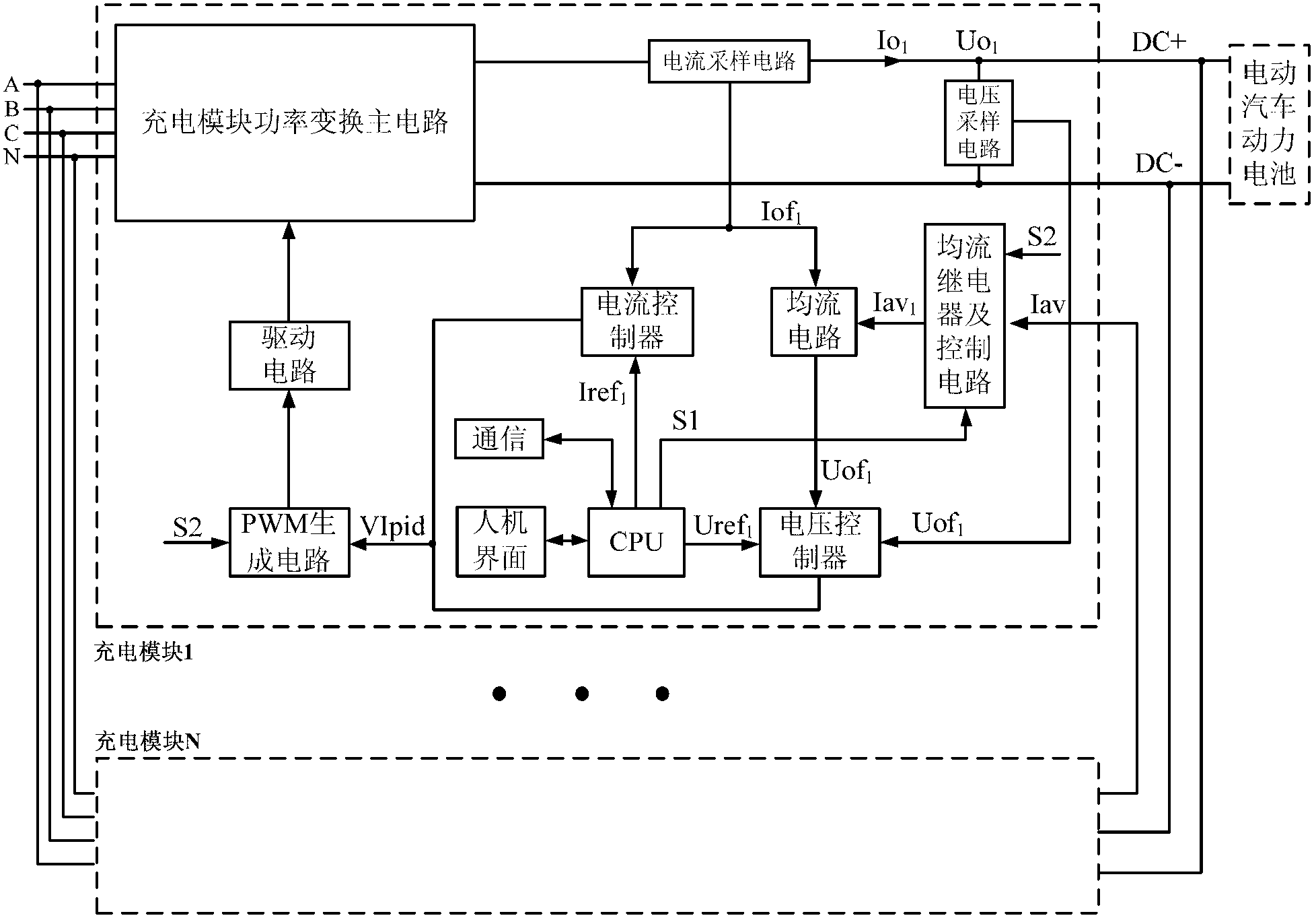 Parallel current sharing circuit of charging module of electric automobile charger