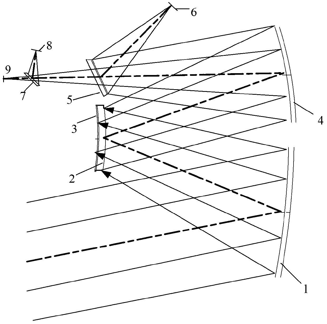 Space refraction and reflection type multichannel imaging optical system