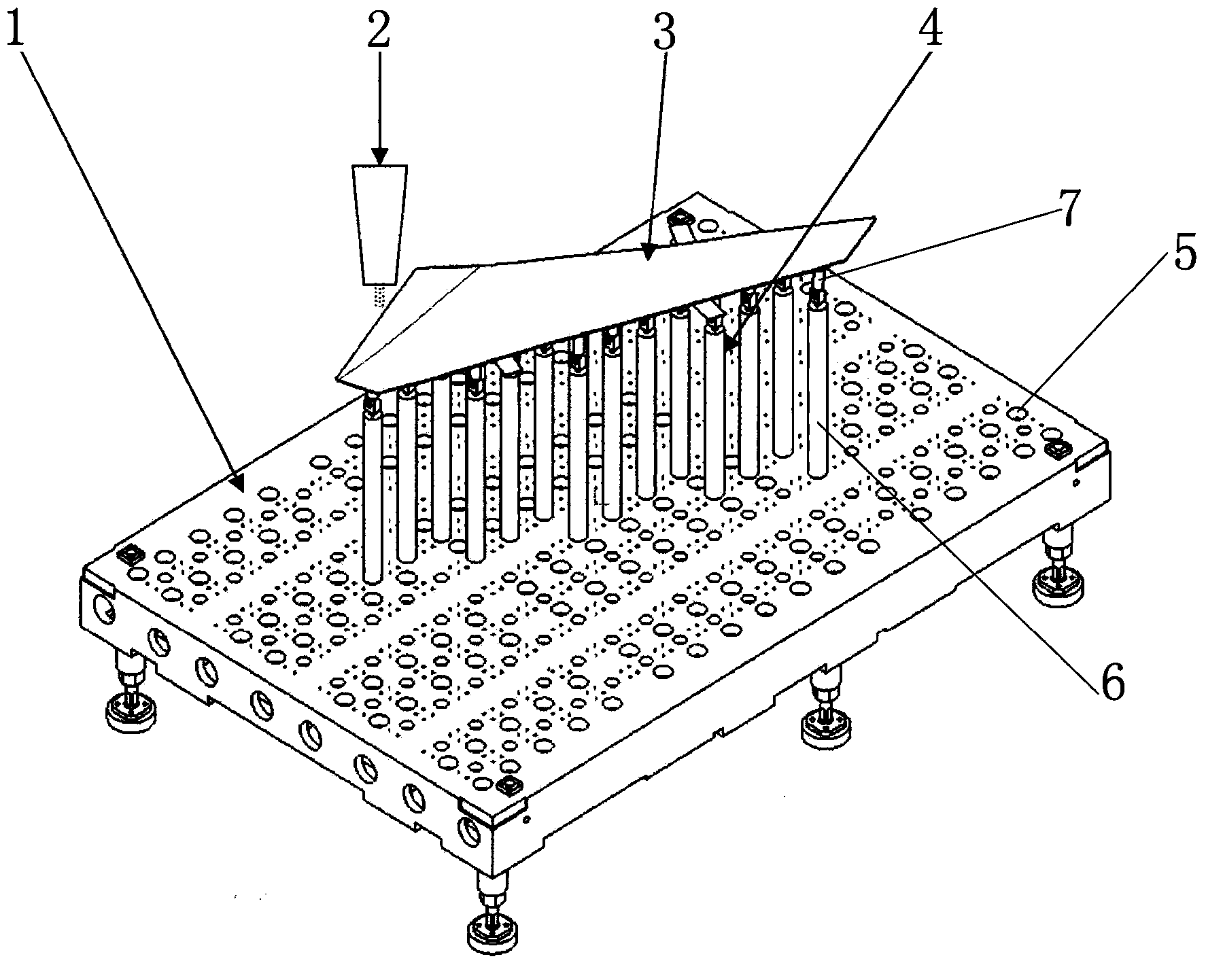 Titanium alloy skin laser cutting method based on flexible supporting device