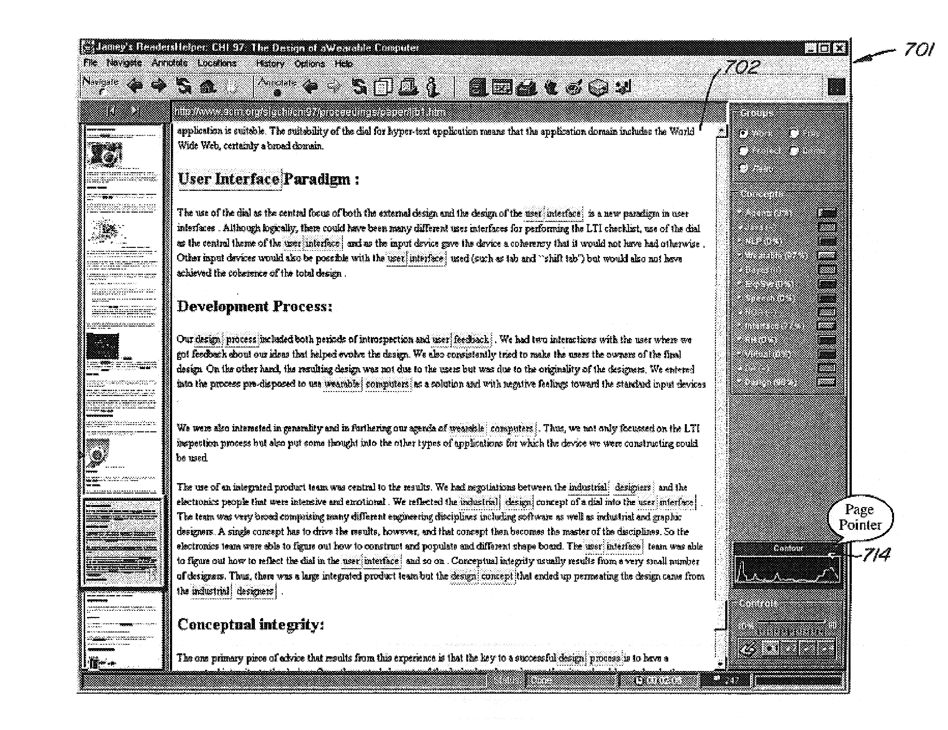 2D graph displaying document locations of user-specified concept of interest