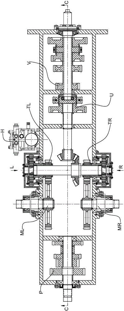 Caterpillar band equipment transmission suitable for remote control of gear shifting