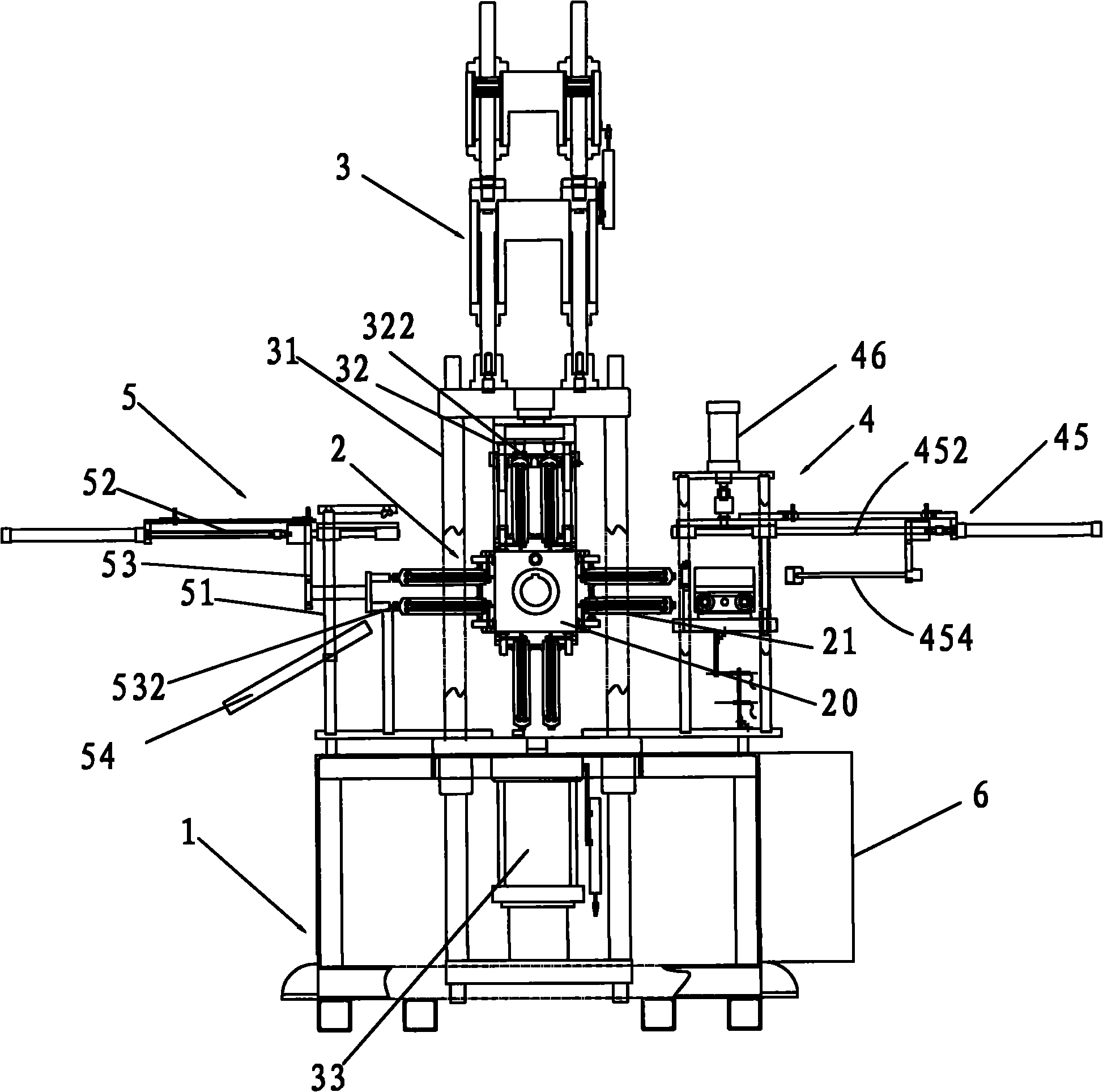 Full-automatic vertical mold-transferring hose injection head machine