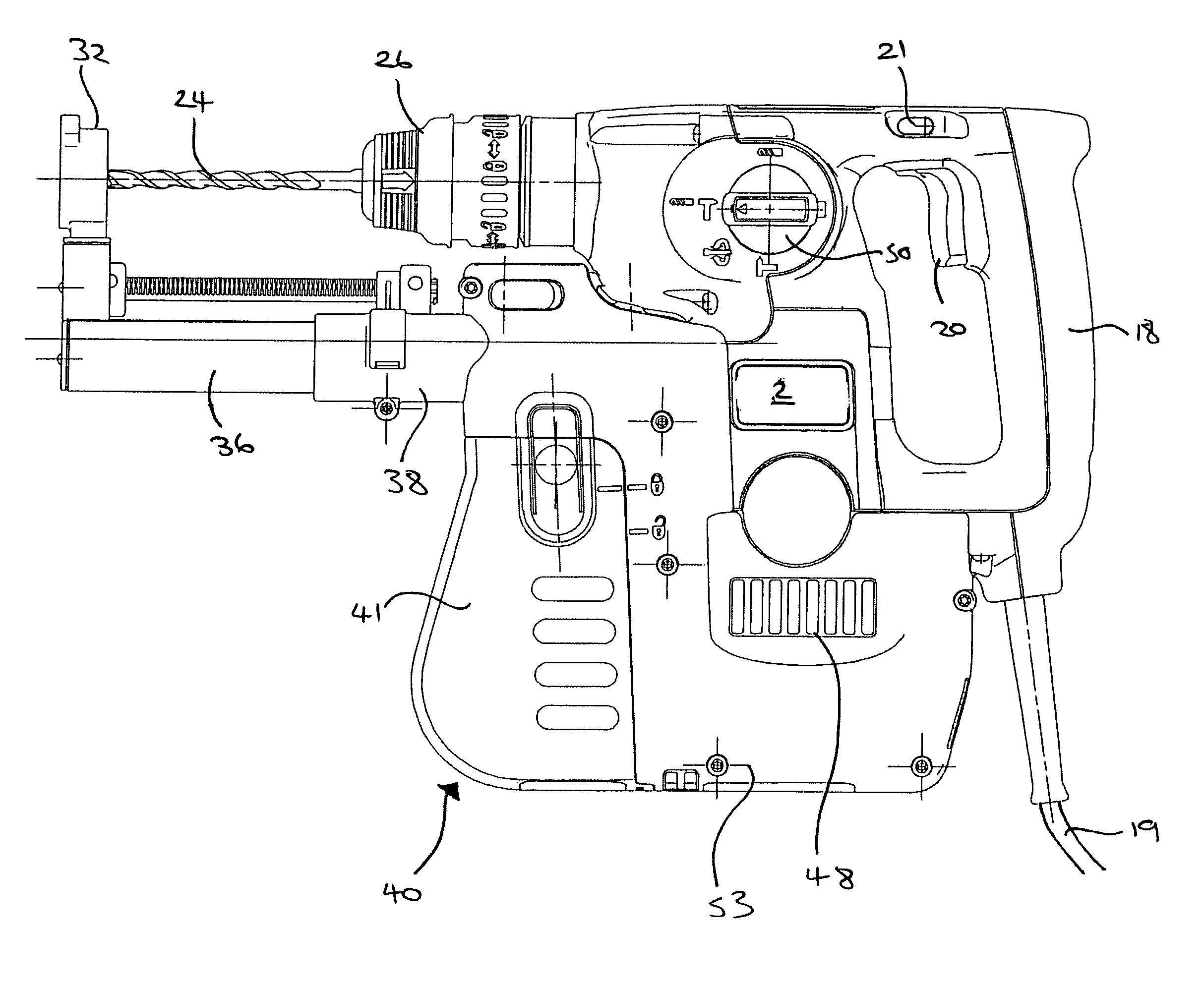 Hand held drilling and/or hammering tool with dust collection unit