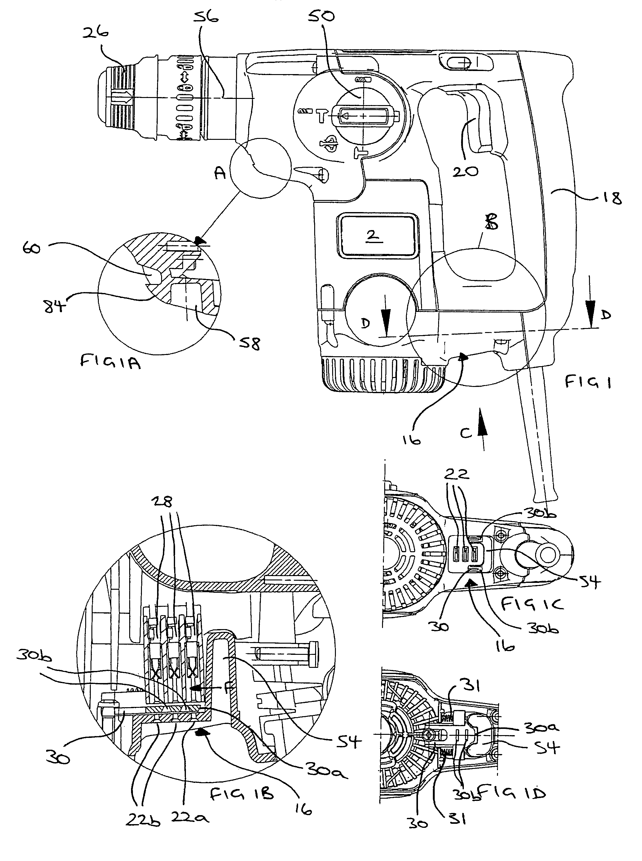 Hand held drilling and/or hammering tool with dust collection unit