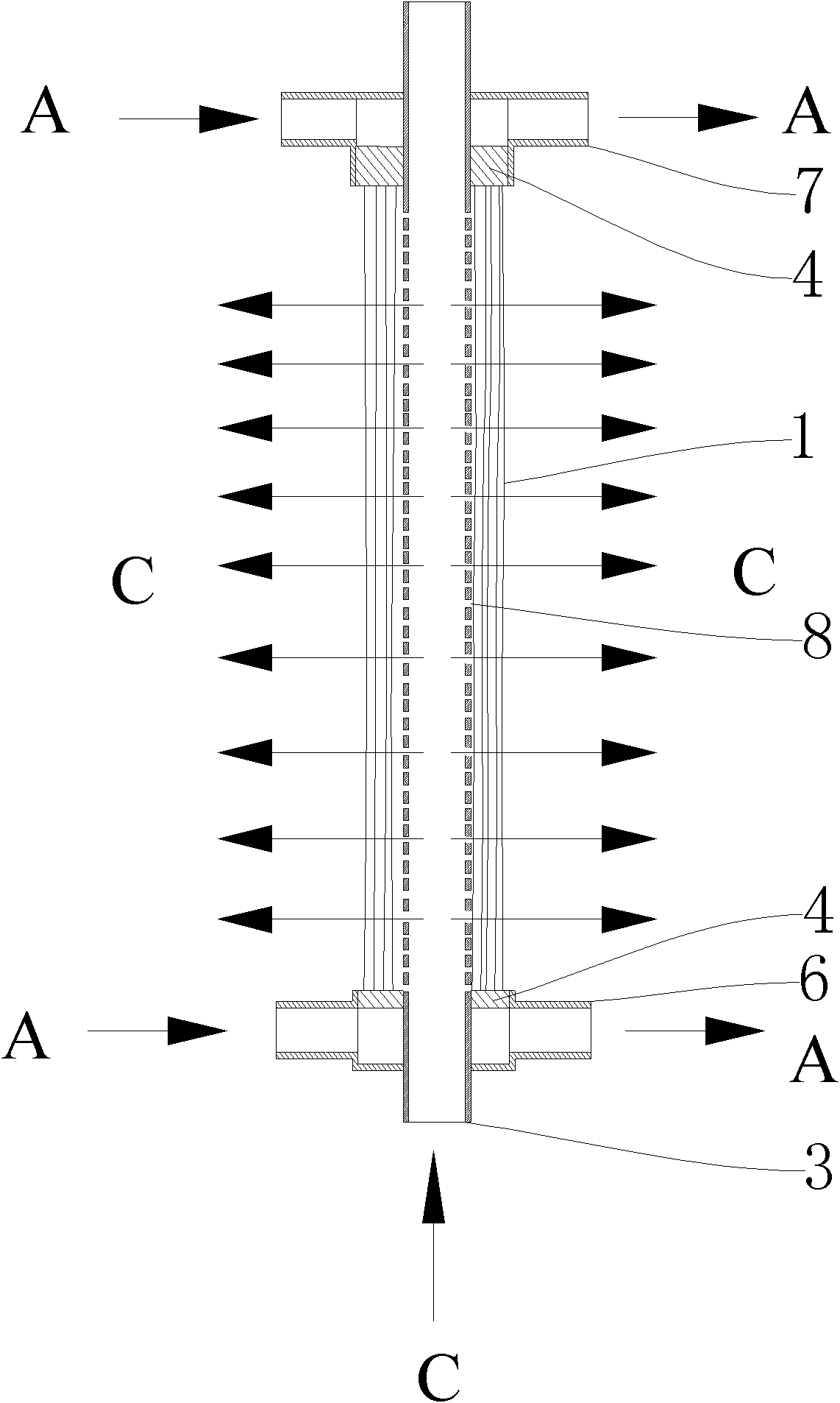 Device for desulfurizing flue gas by seawater through membrane absorption and its process