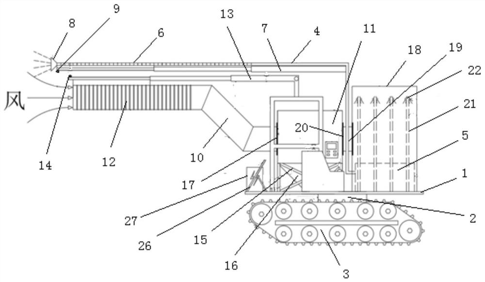 A tunnel dust removal vehicle