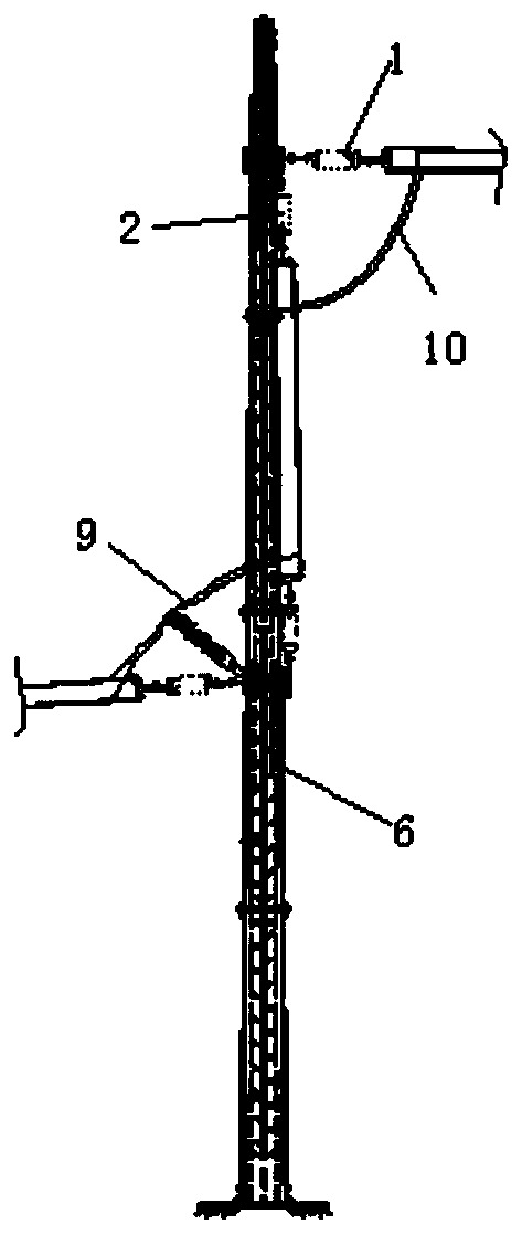 Unequal height cross-arm drilling-span pole tower for overhead transmission line